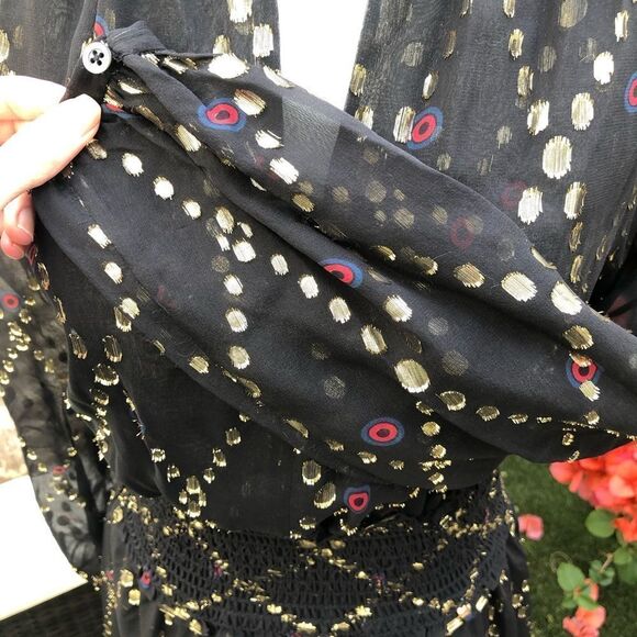 A.L.C. Tula split neck long sleeve silk metallic dress size 0 - Picture 3 of 6